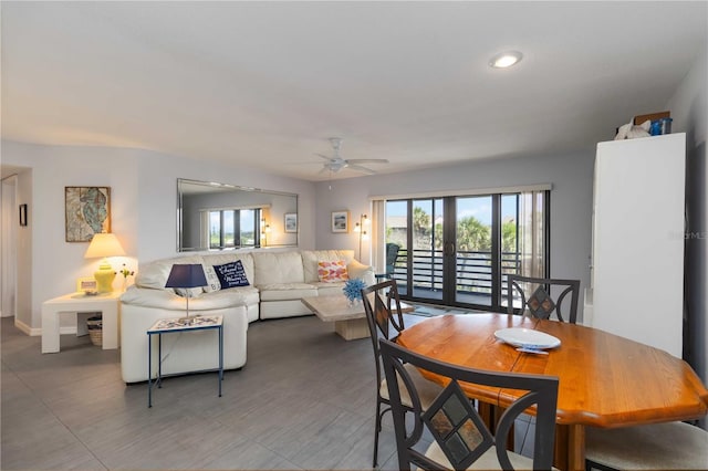 2729 N Beach Rd Unit 212, Englewood, FL 34223 - dining space featuring a ceiling fan, recessed lighting, and baseboards