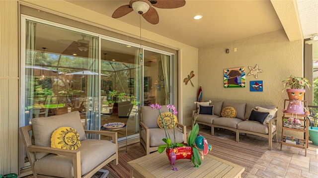 11625 Parrotfish St, Venice, FL 34292 - view of patio / terrace featuring a ceiling fan and an outdoor living space