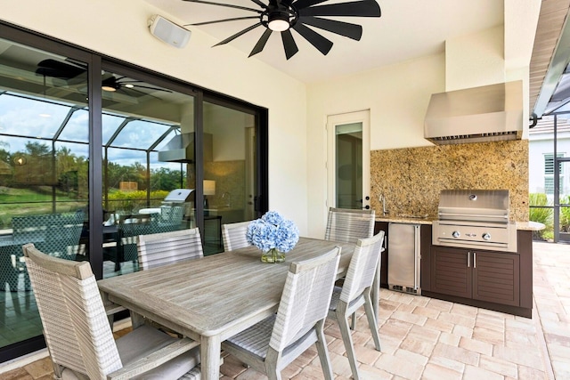 13606 Deep Blue Pl, Bradenton, FL 34211 - view of patio with ceiling fan, outdoor dining space, and a lanai