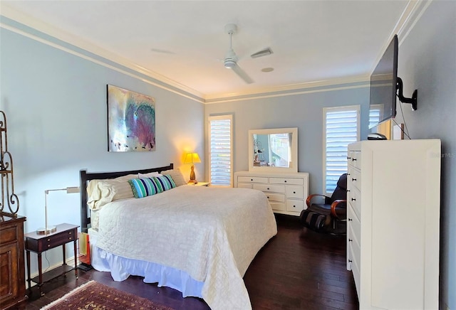 303 9th Ave E, Palmetto, FL 34221 - bedroom featuring crown molding, dark wood-style floors, and ceiling fan