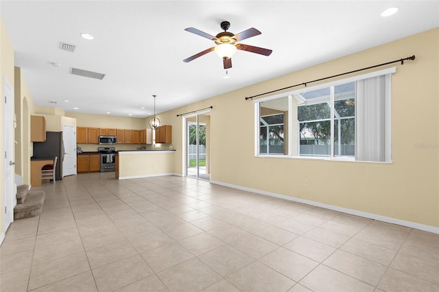 5981 Willows Bridge Loop, Ellenton, FL 34222 - unfurnished living room with recessed lighting, baseboards, ceiling fan, and light tile patterned floors