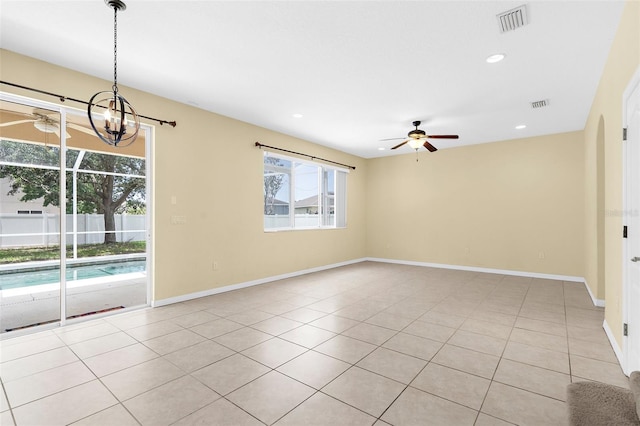 5981 Willows Bridge Loop, Ellenton, FL 34222 - empty room featuring ceiling fan, baseboards, light tile patterned floors, and recessed lighting