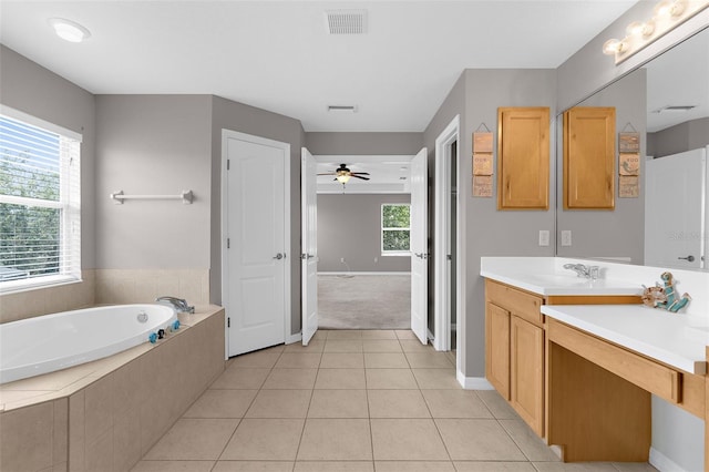 5981 Willows Bridge Loop, Ellenton, FL 34222 - full bathroom with a bath, vanity, a ceiling fan, tile patterned floors, and baseboards