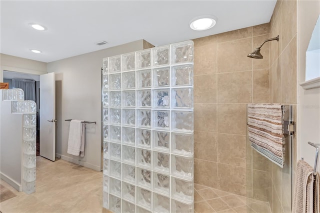 105 Inlets Blvd Unit 105, Nokomis, FL 34275 - bathroom featuring a walk in shower, tile patterned floors, and recessed lighting
