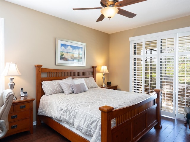 8078 Stirling Falls Cir, Sarasota, FL 34243 - bedroom with wood finished floors, access to exterior, and ceiling fan