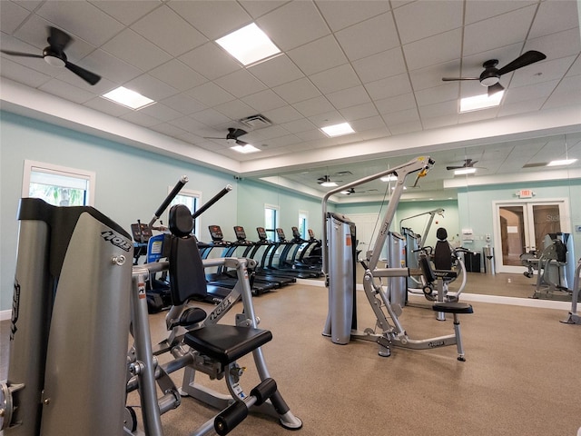 8078 Stirling Falls Cir, Sarasota, FL 34243 - workout area with a drop ceiling and ceiling fan