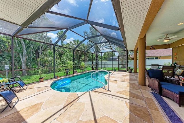 5359 90th Avenue Cir E, Parrish, FL 34219 - view of pool featuring a patio, a fenced backyard, and a ceiling fan
