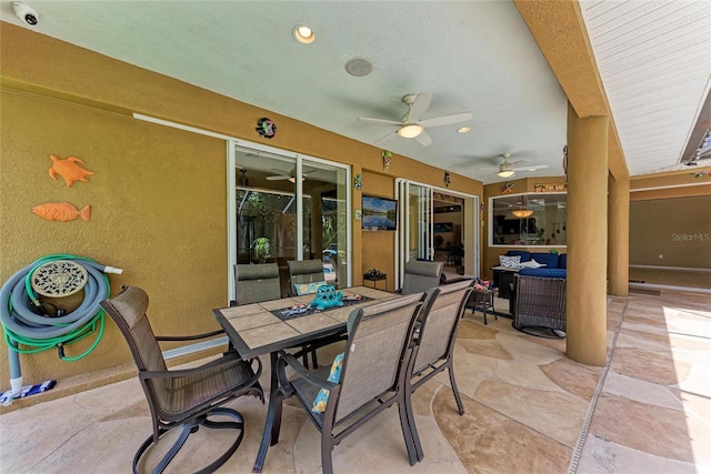 5359 90th Avenue Cir E, Parrish, FL 34219 - view of patio / terrace featuring ceiling fan, outdoor dining space, and an outdoor living space