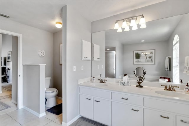 6405 Alesheba Ln, Sarasota, FL 34240 - full bathroom with double vanity, a stall shower, tile patterned floors, and a bath