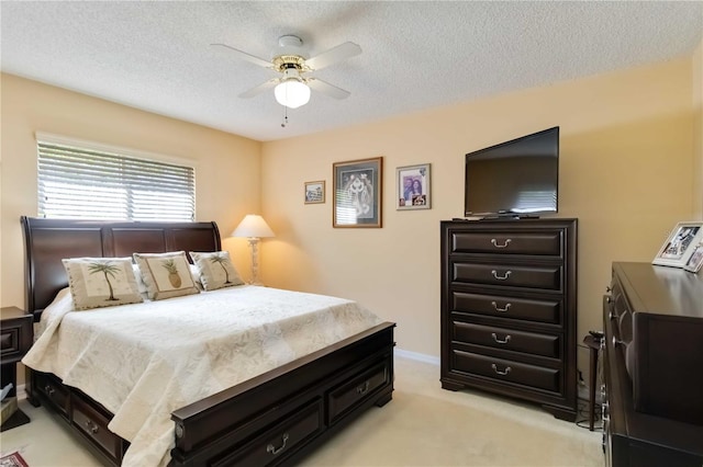6405 Alesheba Ln, Sarasota, FL 34240 - bedroom with a textured ceiling, light carpet, and ceiling fan