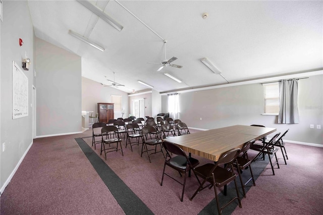 6860 Whitman Ct Unit 32B, Sarasota, FL 34243 - carpeted dining room with lofted ceiling, plenty of natural light, and ceiling fan