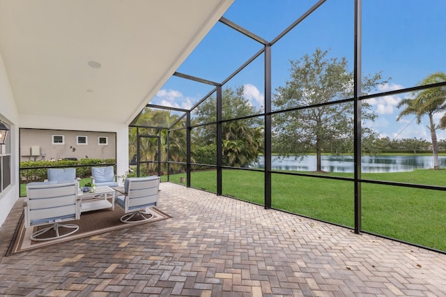 12031 Longview Lake Cir, Lakewood Ranch, FL 34211 - view of patio / terrace featuring a water view and a lanai