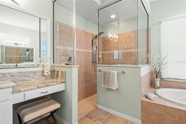 6750 64th Ter E, Bradenton, FL 34203 - full bath with walk in shower, tile patterned floors, a bath, vanity, and recessed lighting