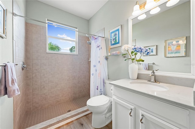 6750 64th Ter E, Bradenton, FL 34203 - bathroom with vanity, tiled shower, and wood finished floors