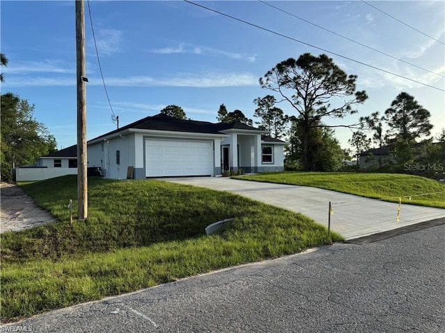 2906 18th St SW, Lehigh Acres, FL 33976 - ranch-style house featuring a garage, a front lawn, concrete driveway, and stucco siding