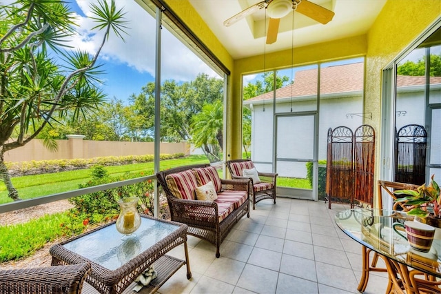 2085 Mattamy Ct, Venice, FL 34292 - sunroom with ceiling fan, plenty of natural light, and an outdoor hangout area