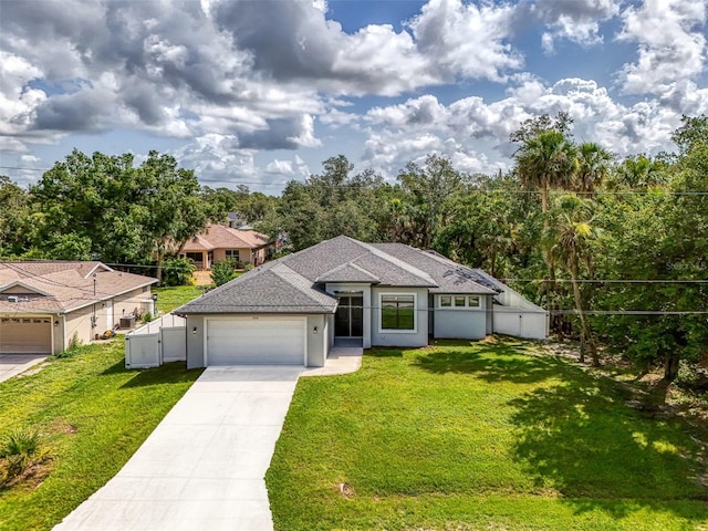 2546 Malibu Ln, North Port, FL 34286 - ranch-style house with an attached garage, driveway, a gate, stucco siding, and roof with shingles