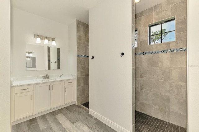 2546 Malibu Ln, North Port, FL 34286 - full bath with walk in shower, vanity, and wood finished floors