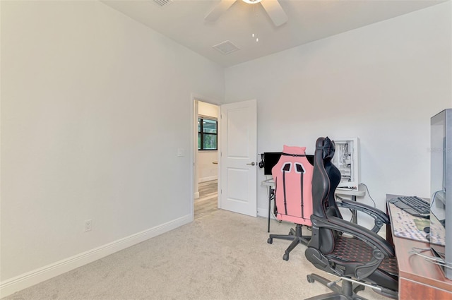 2546 Malibu Ln, North Port, FL 34286 - carpeted home office with a ceiling fan and baseboards