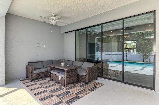 2546 Malibu Ln, North Port, FL 34286 - view of patio featuring a ceiling fan, an outdoor hangout area, and a swimming pool