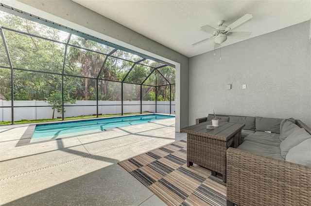 2546 Malibu Ln, North Port, FL 34286 - view of pool with outdoor lounge area, a patio area, ceiling fan, and a fenced backyard