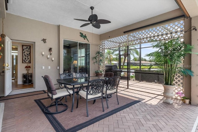 7513 Coventry Ct, Lakewood Ranch, FL 34202 - sunroom with ceiling fan, healthy amount of natural light, and outdoor dining area