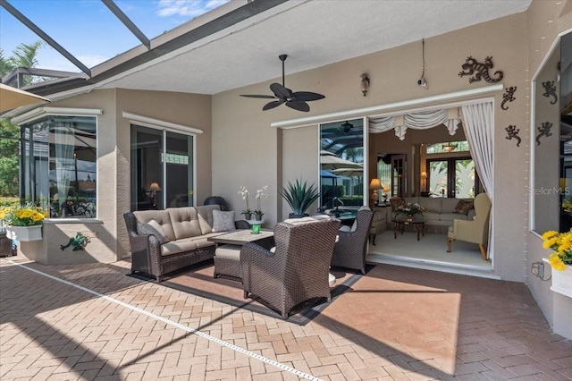 7513 Coventry Ct, Lakewood Ranch, FL 34202 - view of patio / terrace featuring an outdoor hangout area, ceiling fan, and french doors