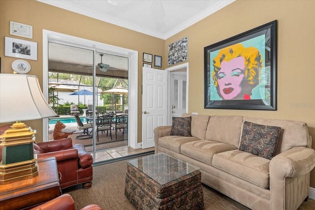 7513 Coventry Ct, Lakewood Ranch, FL 34202 - living area featuring crown molding and baseboards