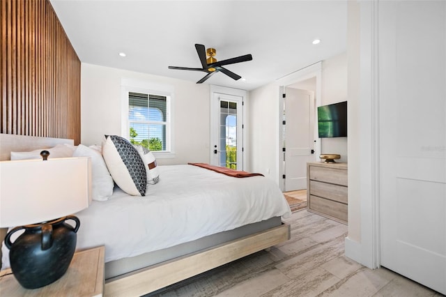 109 Palmetto Ave, Anna Maria, FL 34216 - bedroom featuring ceiling fan, access to exterior, and recessed lighting