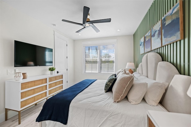 109 Palmetto Ave, Anna Maria, FL 34216 - bedroom featuring wood finished floors, ceiling fan, and recessed lighting
