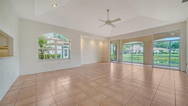 3317 Highlands Bridge Rd Unit 61, Sarasota, FL 34235 - empty room with ceiling fan and light tile patterned floors