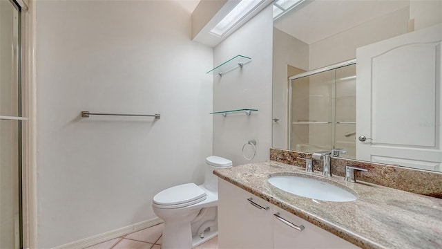3317 Highlands Bridge Rd Unit 61, Sarasota, FL 34235 - bathroom with an enclosed shower, vanity, and tile patterned flooring