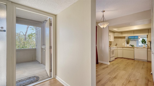 137 Woodland Pl, Osprey, FL 34229 - hallway with light wood finished floors and a textured ceiling