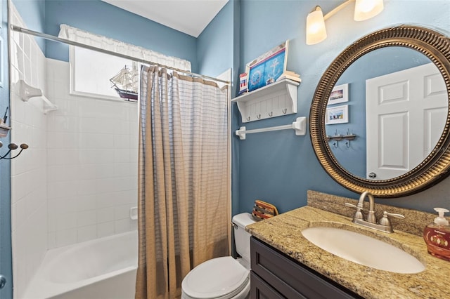 743 Stonecrest Dr, Sarasota, FL 34232 - bathroom featuring vanity, shower / tub combo with curtain, and toilet