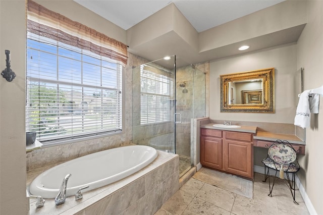 743 Stonecrest Dr, Sarasota, FL 34232 - full bath featuring a bath, a stall shower, healthy amount of natural light, and vanity