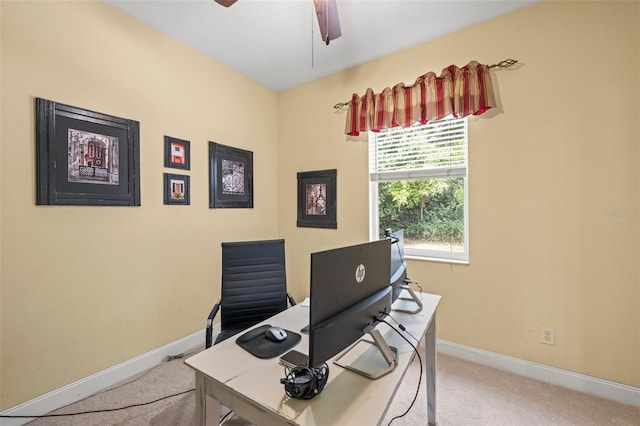 743 Stonecrest Dr, Sarasota, FL 34232 - office featuring carpet floors, baseboards, and ceiling fan