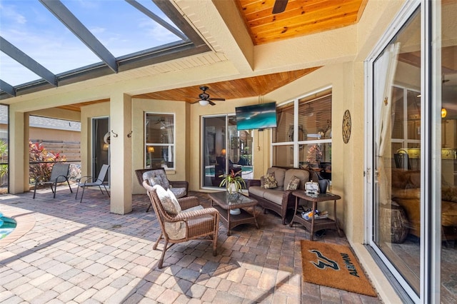 743 Stonecrest Dr, Sarasota, FL 34232 - view of patio / terrace featuring a ceiling fan, a lanai, and an outdoor living space