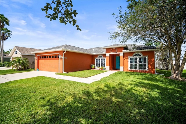 4194 Banbury Cir, Parrish, FL 34219 - single story home with a garage, a front yard, stucco siding, and driveway