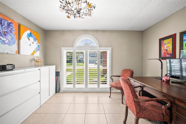 4194 Banbury Cir, Parrish, FL 34219 - office space with light tile patterned floors, a textured ceiling, and a chandelier