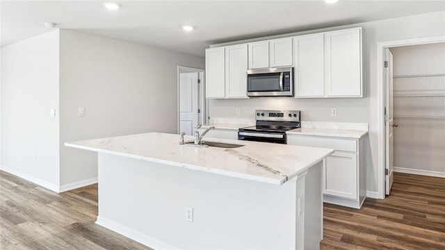 12064 Lansing Gln, Parrish, FL 34219 - kitchen with appliances with stainless steel finishes, a sink, wood finished floors, recessed lighting, and baseboards