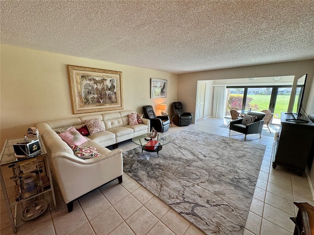 3500 El Conquistador Pkwy Unit 347, Bradenton, FL 34210 - living room with a textured ceiling and light tile patterned flooring