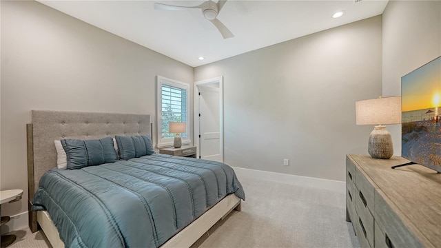 8537 Pavia Way, Bradenton, FL 34202 - bedroom featuring light colored carpet, ceiling fan, and recessed lighting