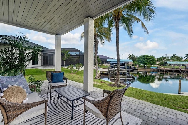 800 NW 36th Ave, Cape Coral, FL 33993 - view of patio featuring a water view, boat lift, and a boat dock