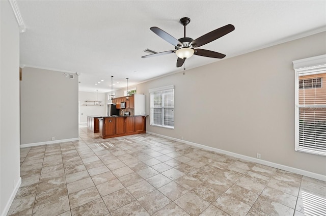 6744 Hickory Hammock Cir, Bradenton, FL 34202 - unfurnished living room featuring ceiling fan and baseboards