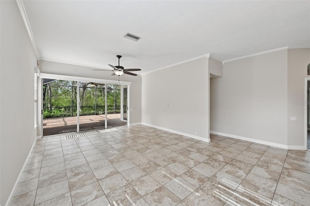 6744 Hickory Hammock Cir, Bradenton, FL 34202 - empty room with crown molding, ceiling fan, and baseboards