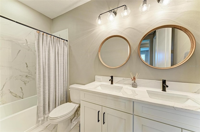 17898 Cherished Loop, Bradenton, FL 34211 - bathroom with double vanity, toilet, and shower / bath combination with curtain