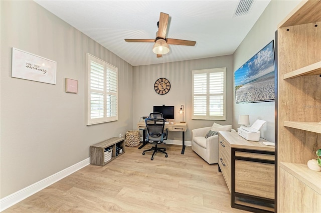 17898 Cherished Loop, Bradenton, FL 34211 - office area with light wood-type flooring, a ceiling fan, and baseboards