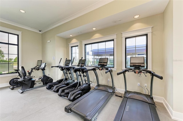 17898 Cherished Loop, Bradenton, FL 34211 - exercise room with recessed lighting, baseboards, crown molding, and carpet