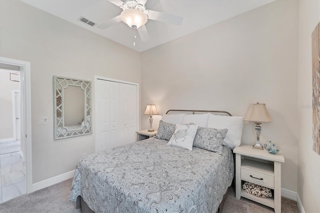 5142 51st Ln W, Bradenton, FL 34210 - bedroom featuring carpet floors, a closet, and ceiling fan