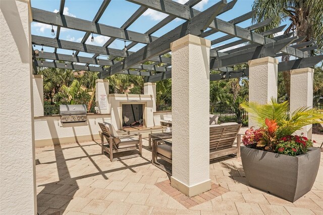 850 Tidewater Shores Loop Unit 108, Bradenton, FL 34208 - view of patio with an outdoor living space and a pergola